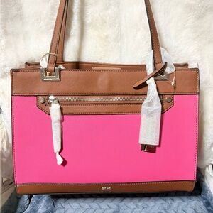 Chaps Pink and Brown Satchel